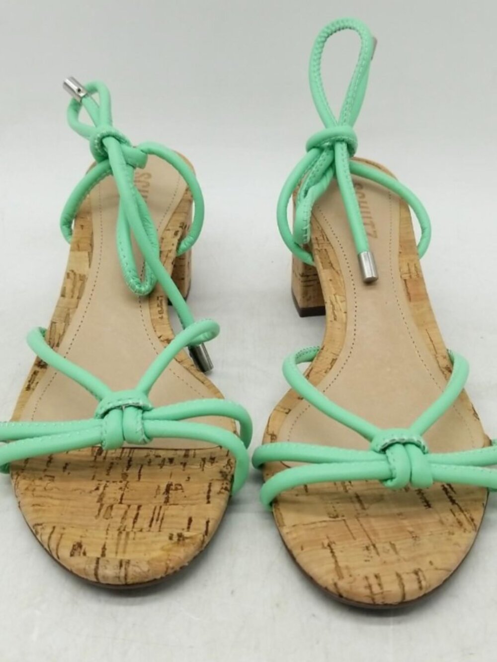 NWT Schutz Mint Green Strappy Cork Block Heel Sandals Size 7B